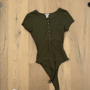 Forever 21 Khaki Button-Front Bodysuit